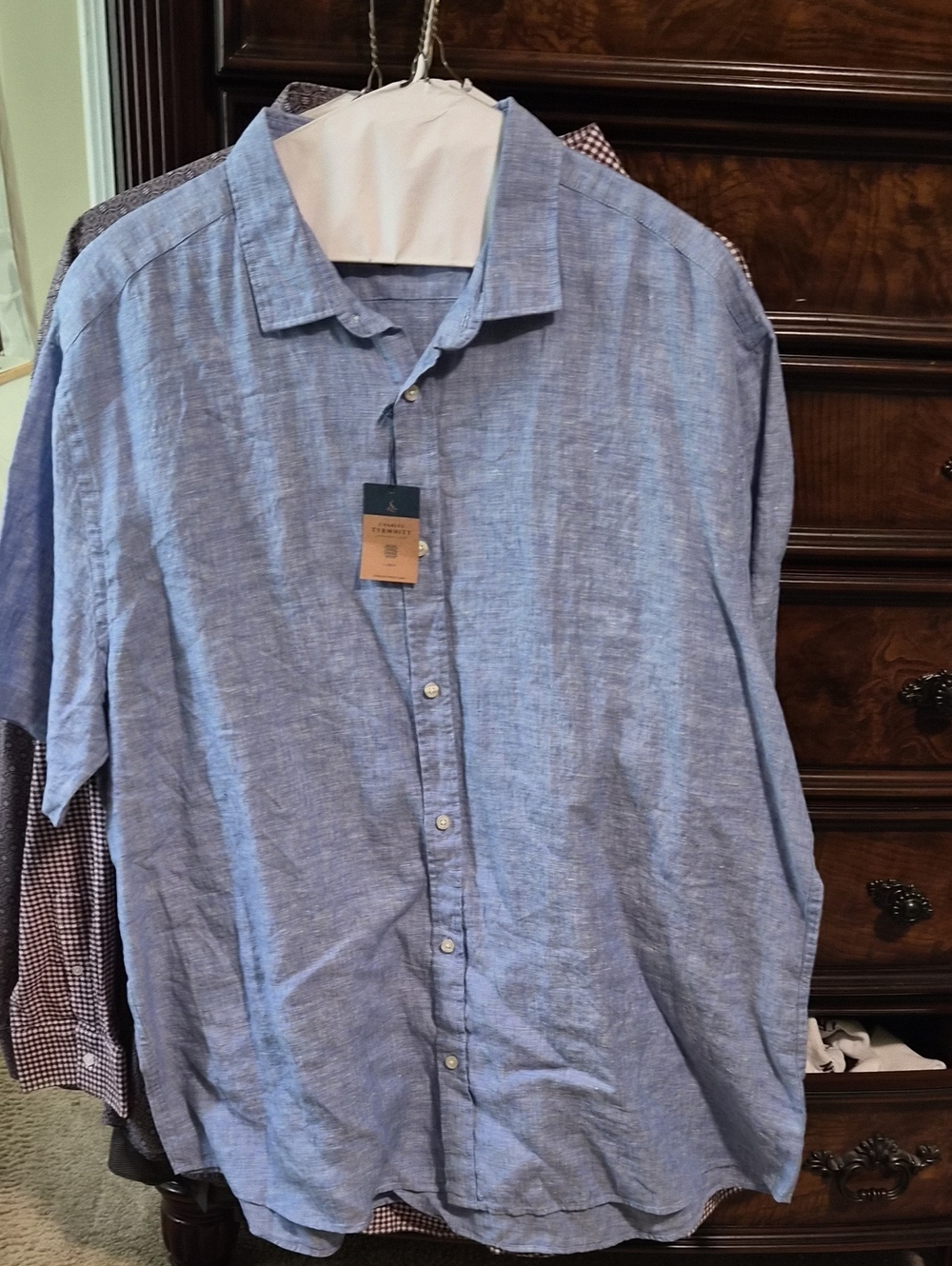Charles Tyrwhitt Blue Short-Sleeve Linen Button-Down Shirt